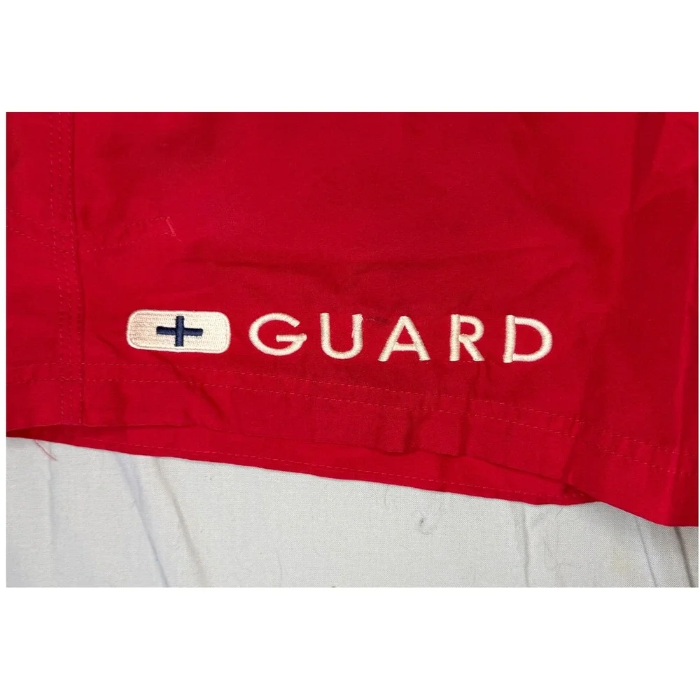 Y2K Speedo Lifeguard Board Shorts Mens 33 Red Guard Swim Trunks Beach Surf Cargo